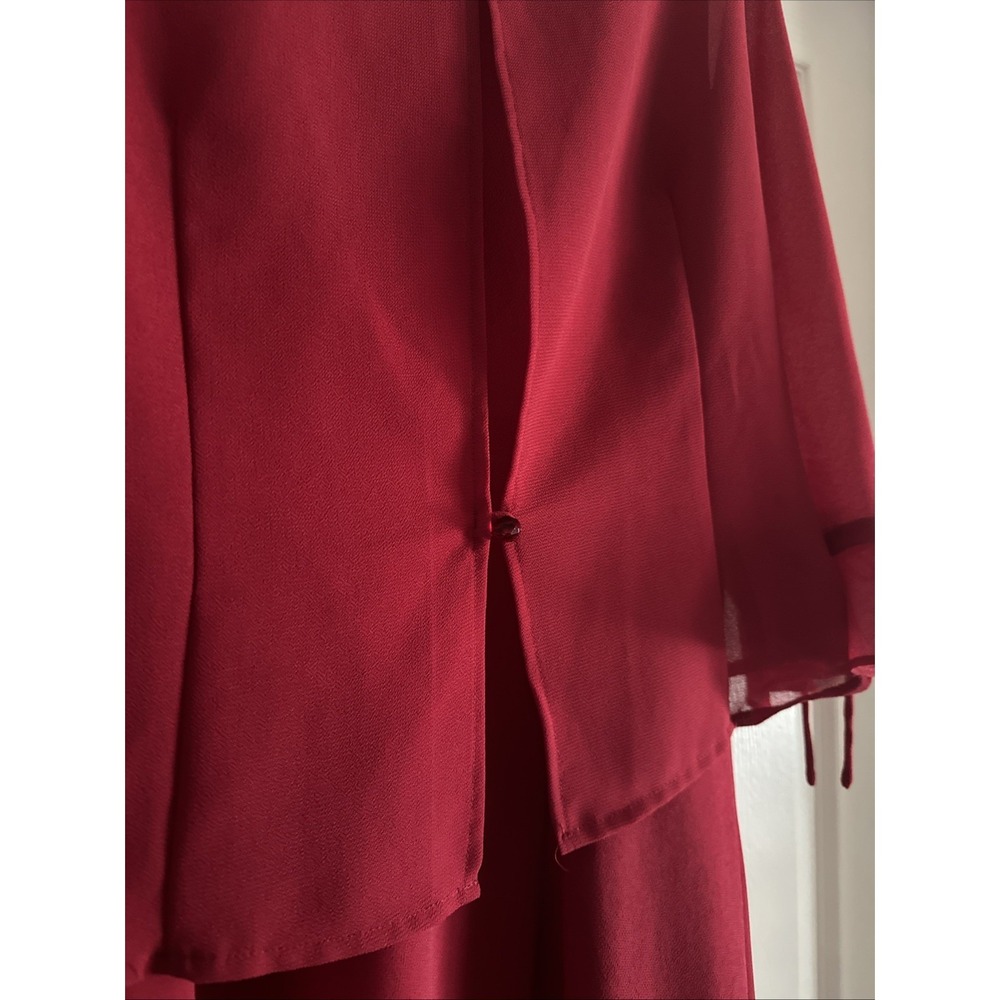 Women's Vintage Miss Dorby Red 2‎ Pc Dress Jacket Ruffle Jeweled Buttons Size 14 - Picture 8 of 13